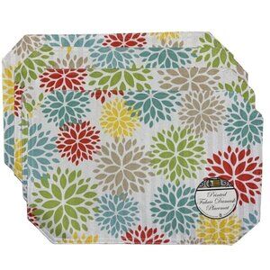 Placemats Printed Fabric Damask Reversible Flower Power 12 X 18 in Set of 4